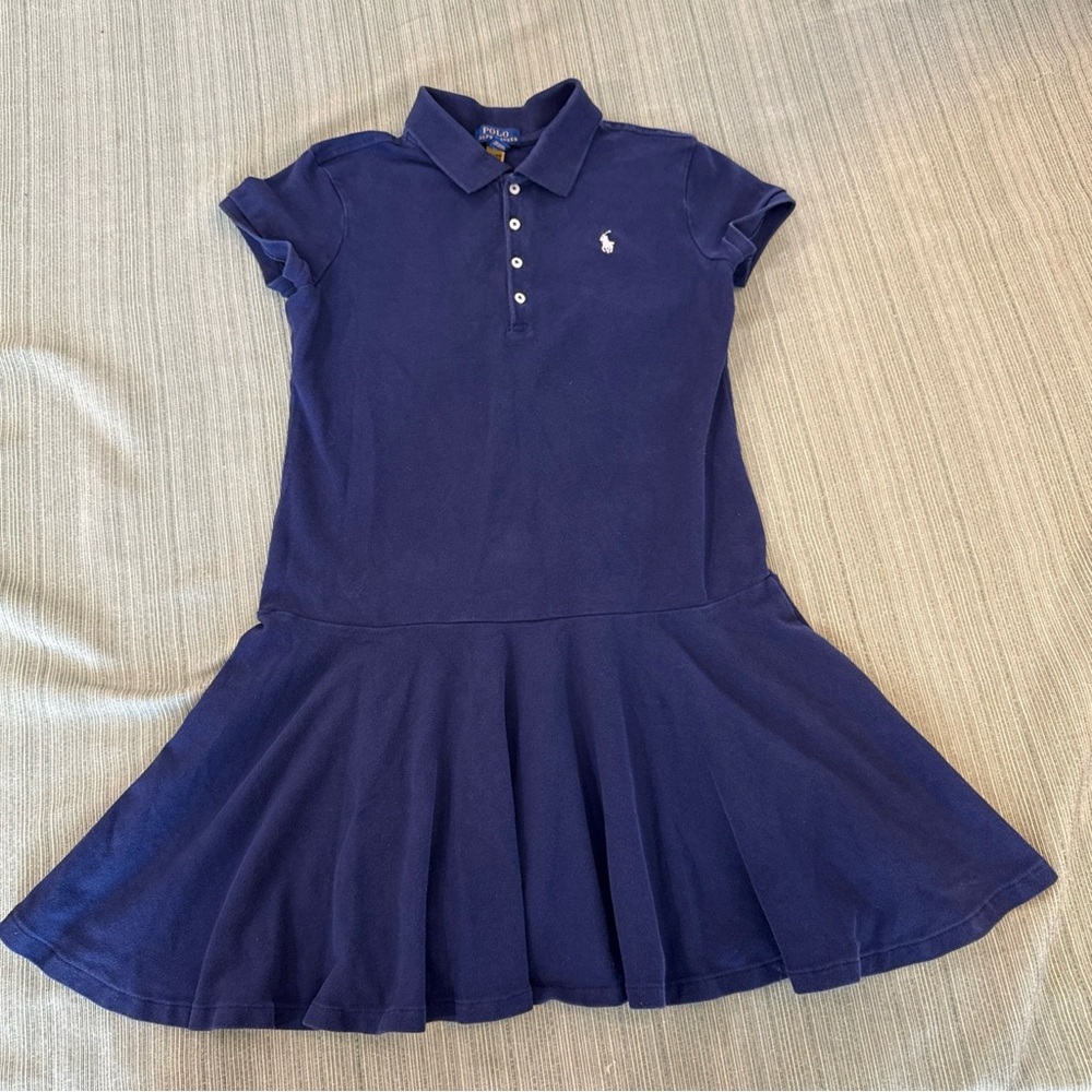 Polo Ralph Lauren girls 12/14 stretch cotton short sleeve polo dress navy blue